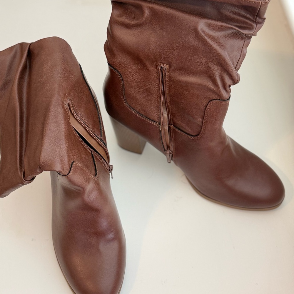 Style & Co Brown Heeled Boots with Slouchy Design